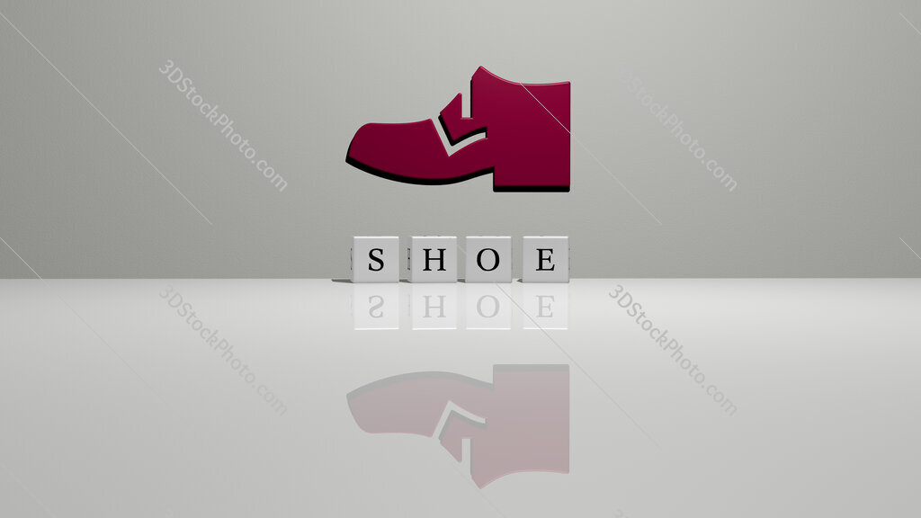 shoe text of cubic dice letters on the floor and 3D icon on the wall