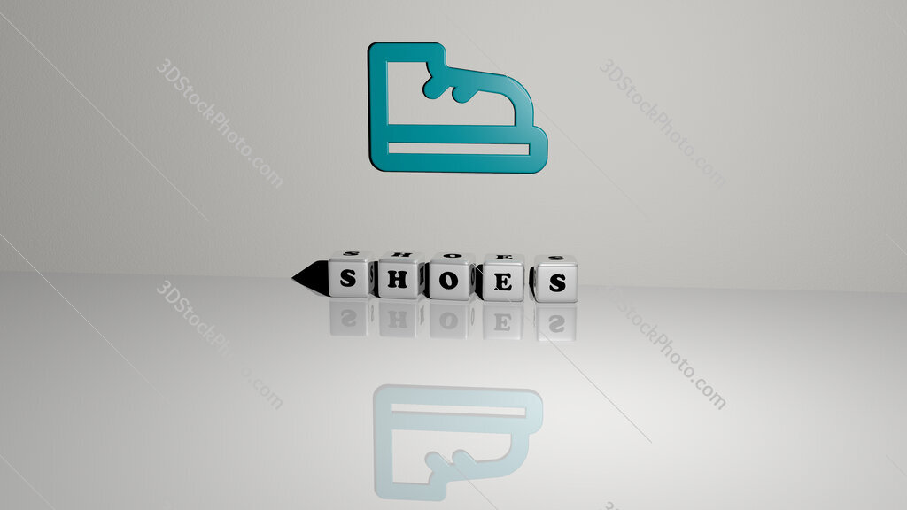shoes text of cubic dice letters on the floor and 3D icon on the wall