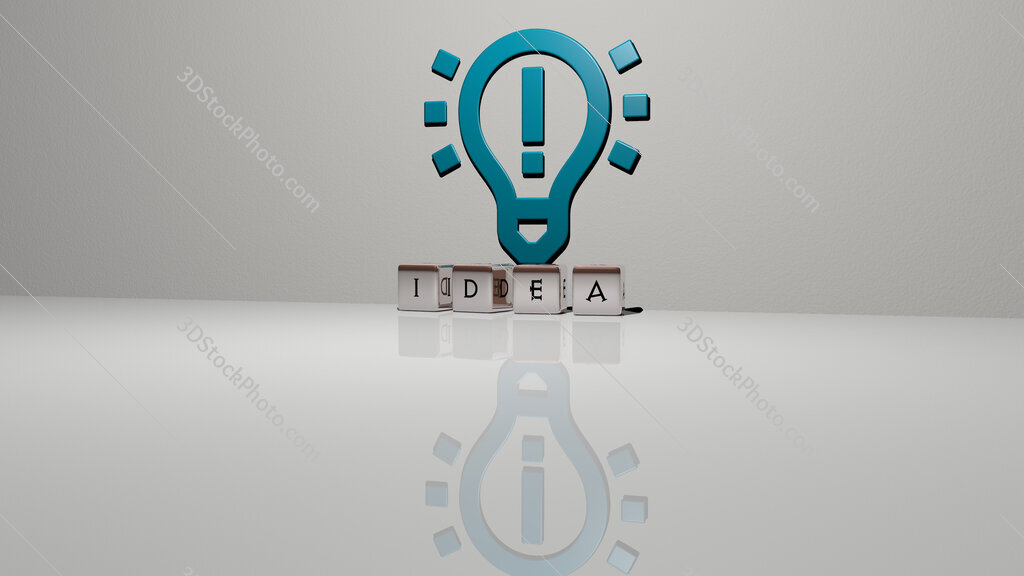 idea text of cubic dice letters on the floor and 3D icon on the wall
