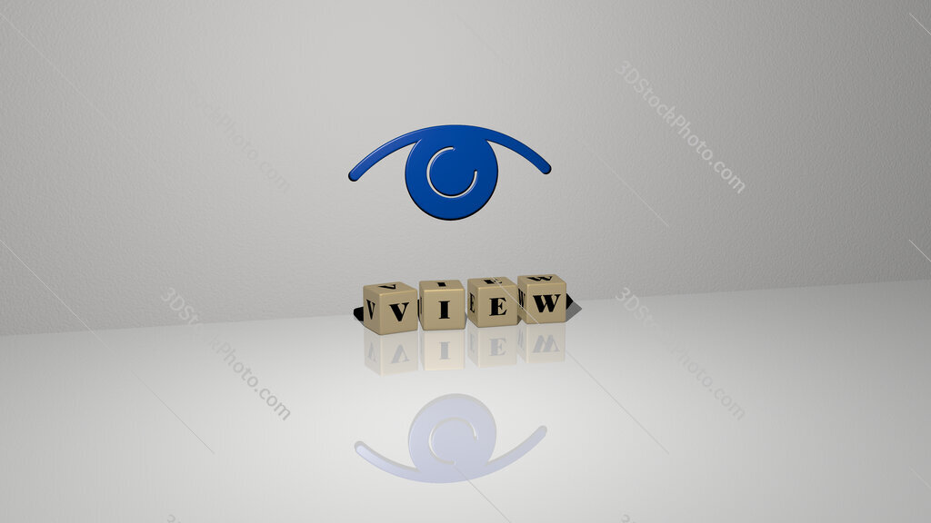 view text of cubic dice letters on the floor and 3D icon on the wall