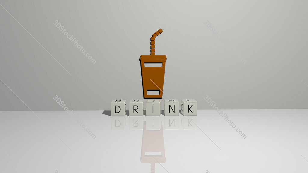 drink text of cubic dice letters on the floor and 3D icon on the wall
