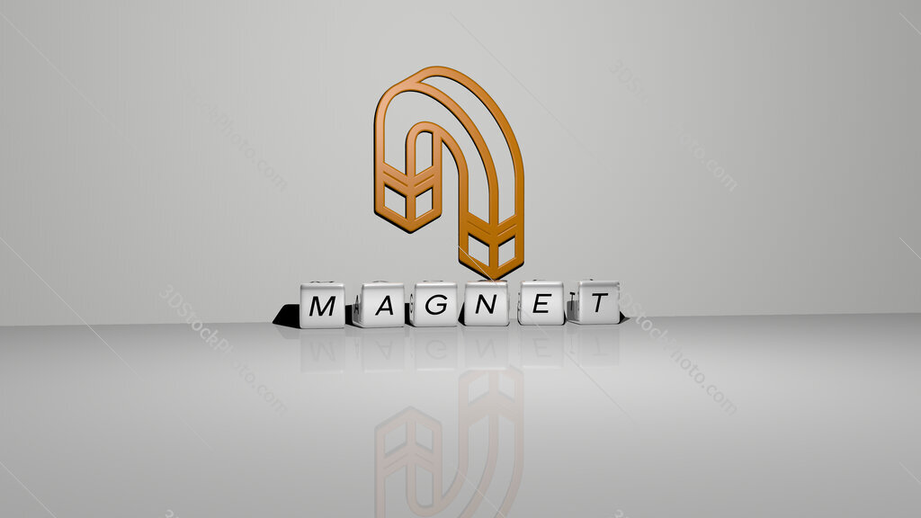 magnet text of cubic dice letters on the floor and 3D icon on the wall