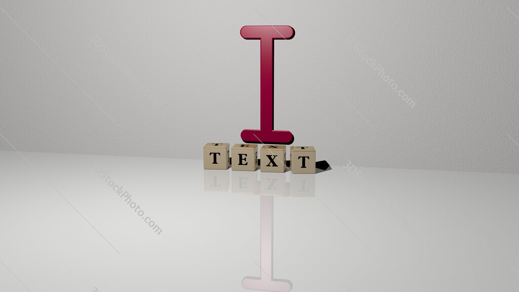 text text of cubic dice letters on the floor and 3D icon on the wall
