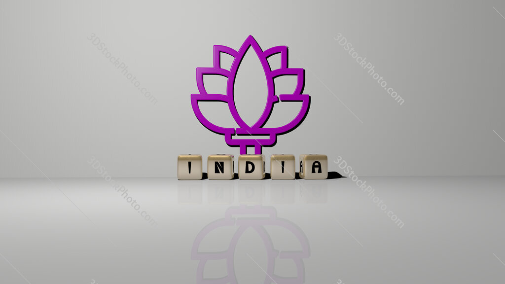 india text of cubic dice letters on the floor and 3D icon on the wall