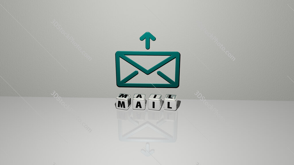 mail text of cubic dice letters on the floor and 3D icon on the wall