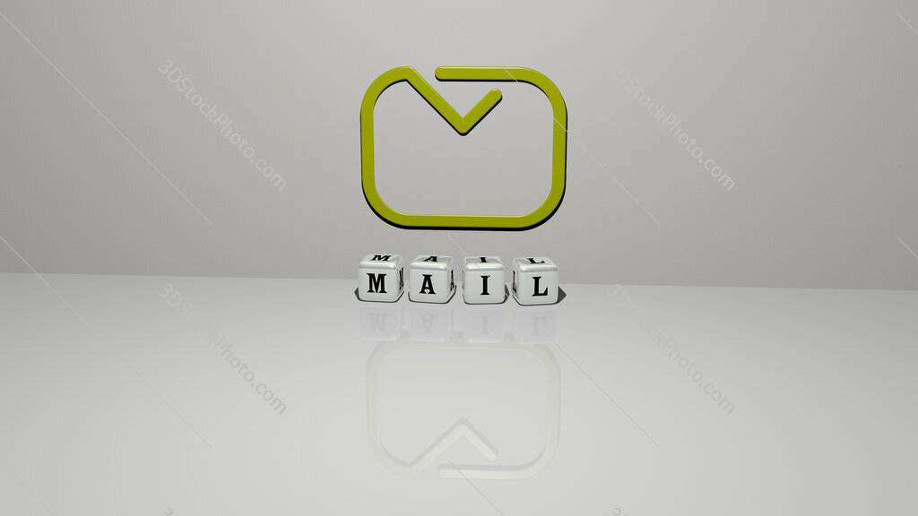 mail text of cubic dice letters on the floor and 3D icon on the wall