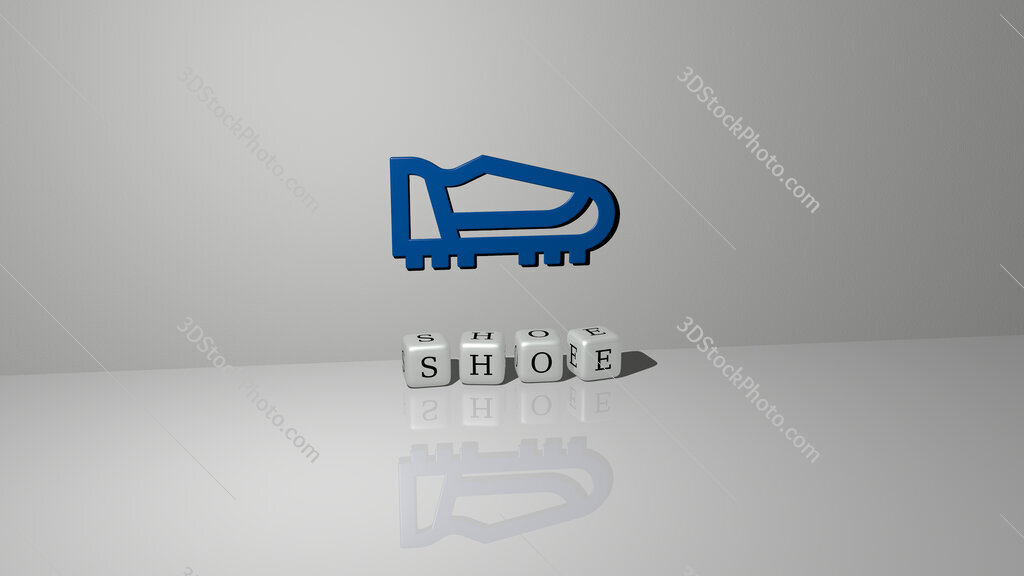 shoe text of cubic dice letters on the floor and 3D icon on the wall