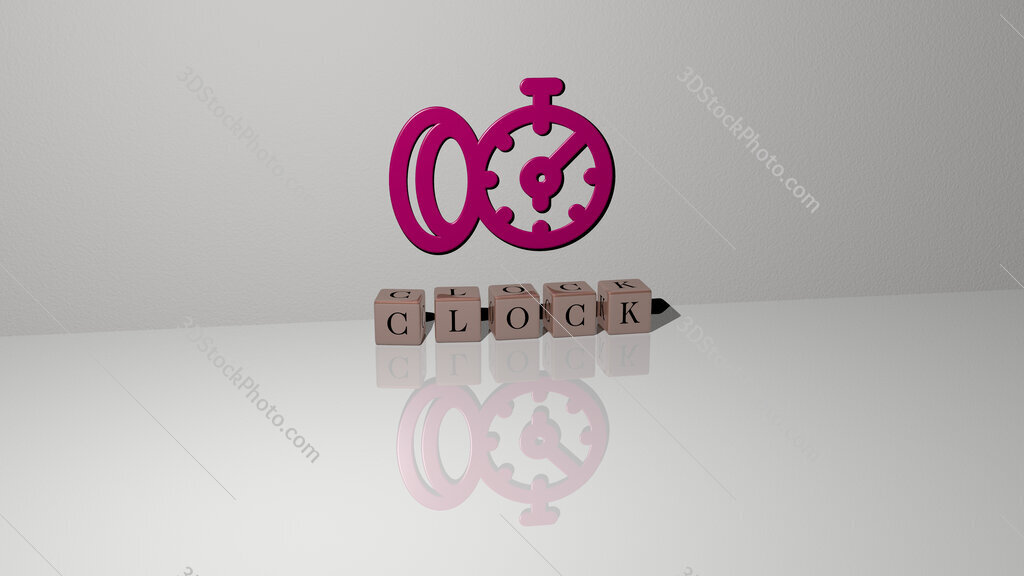 clock text of cubic dice letters on the floor and 3D icon on the wall