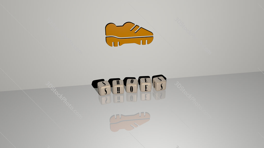 shoes text of cubic dice letters on the floor and 3D icon on the wall