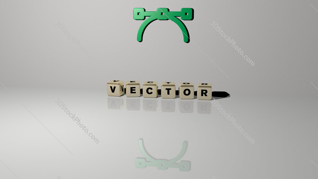 vector text of cubic dice letters on the floor and 3D icon on the wall