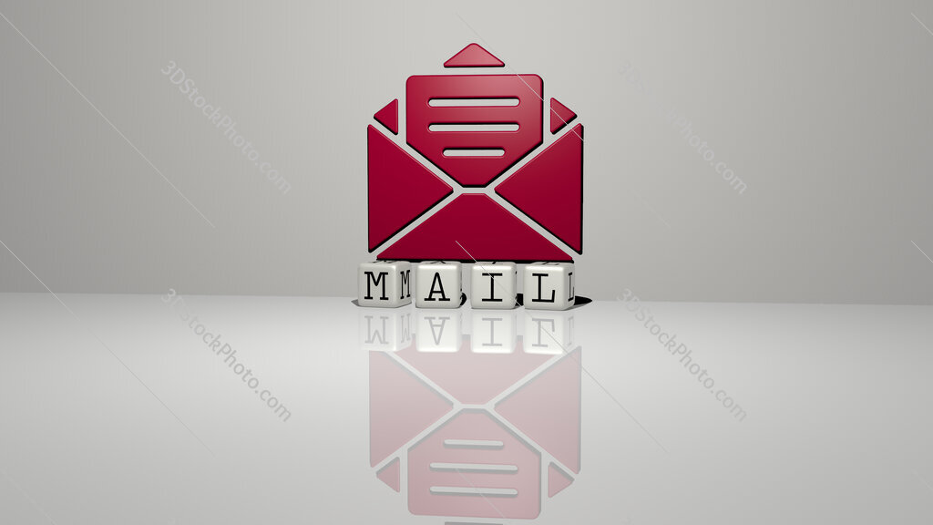 mail text of cubic dice letters on the floor and 3D icon on the wall