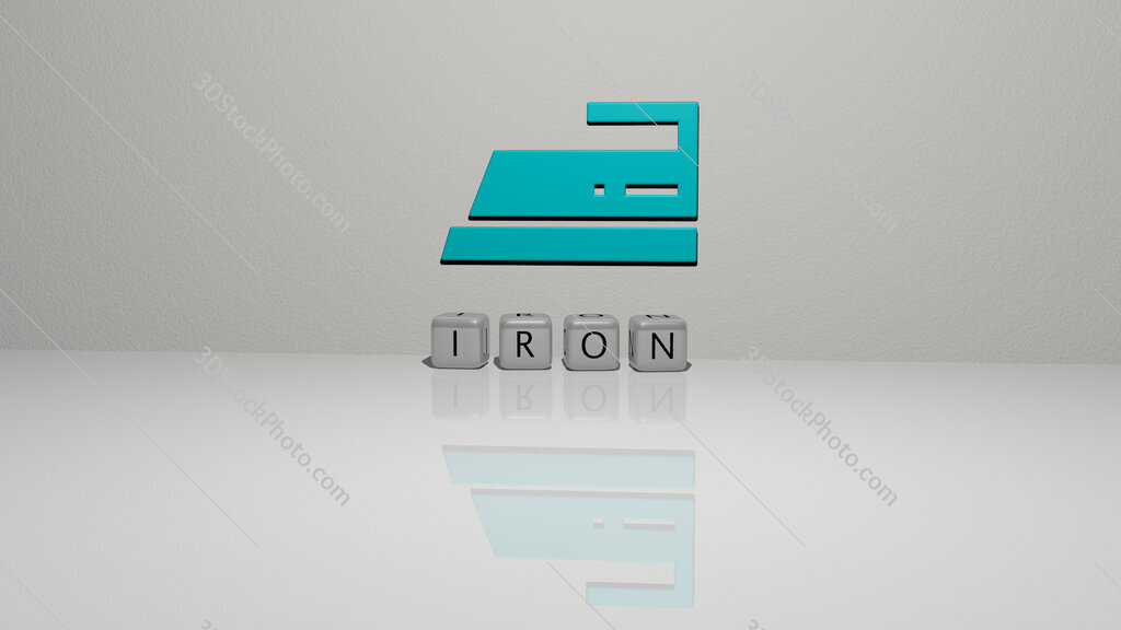 iron text of cubic dice letters on the floor and 3D icon on the wall