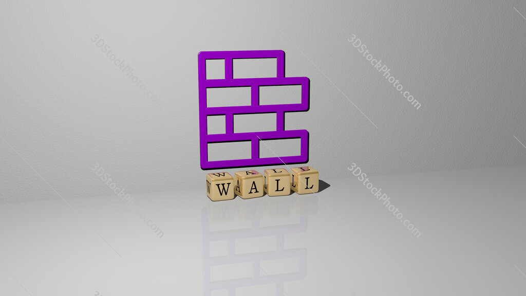 wall text of cubic dice letters on the floor and 3D icon on the wall
