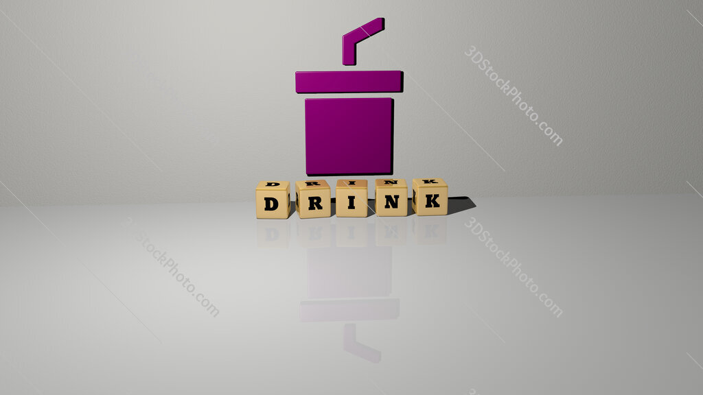 drink text of cubic dice letters on the floor and 3D icon on the wall
