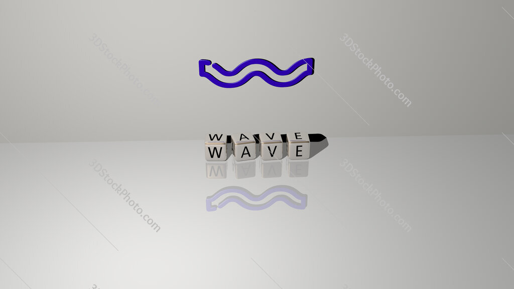 wave text of cubic dice letters on the floor and 3D icon on the wall