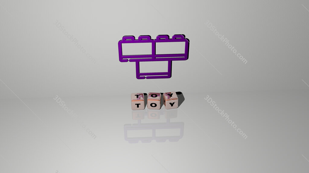 toy text of cubic dice letters on the floor and 3D icon on the wall