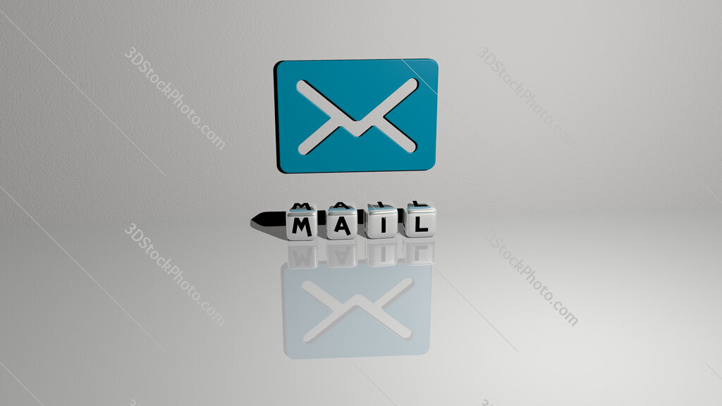 mail text of cubic dice letters on the floor and 3D icon on the wall