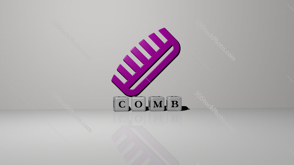 comb text of cubic dice letters on the floor and 3D icon on the wall