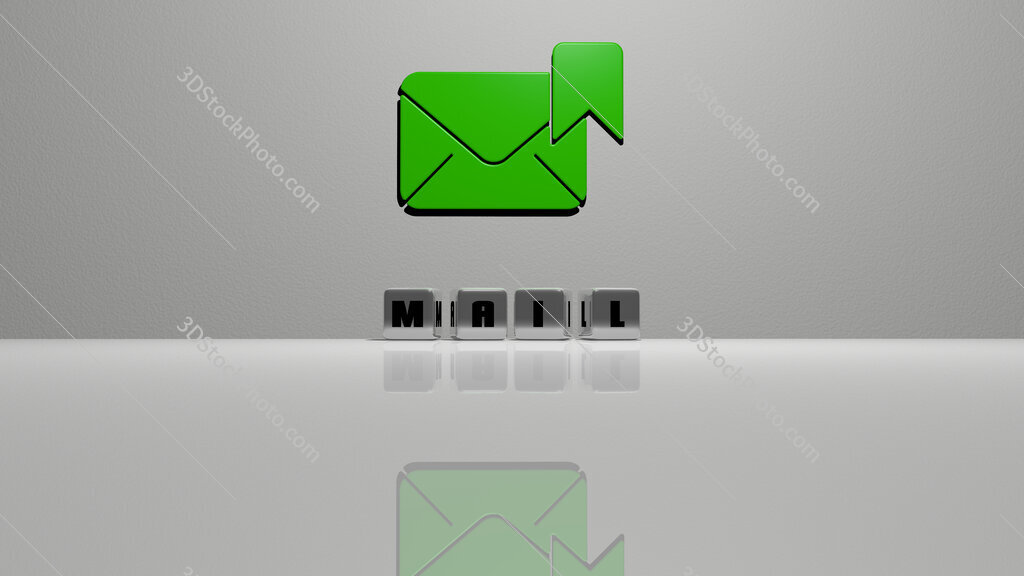 mail text of cubic dice letters on the floor and 3D icon on the wall