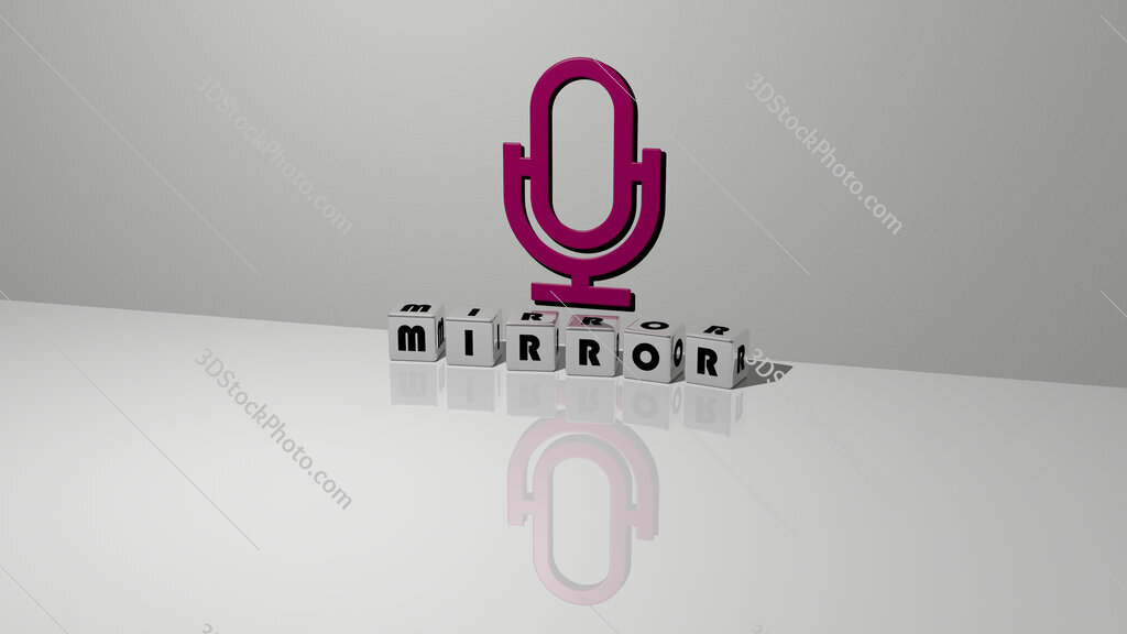 mirror text of cubic dice letters on the floor and 3D icon on the wall