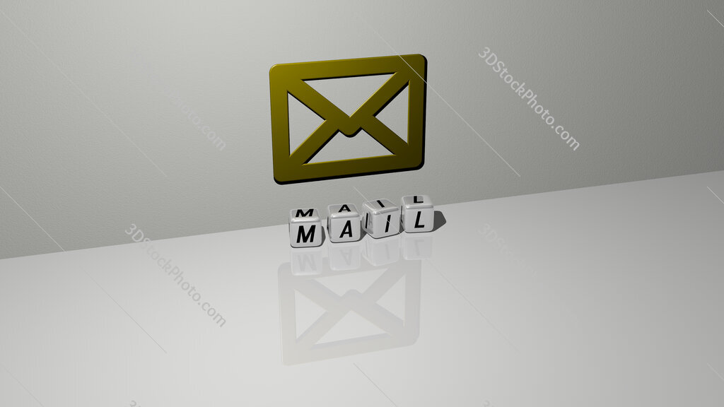 mail text of cubic dice letters on the floor and 3D icon on the wall