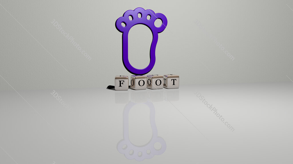 foot text of cubic dice letters on the floor and 3D icon on the wall