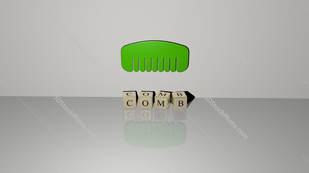 comb text of cubic dice letters on the floor and 3D icon on the wall