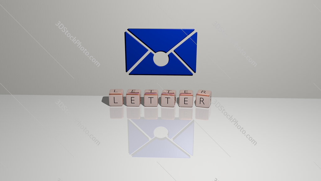 letter text of cubic dice letters on the floor and 3D icon on the wall