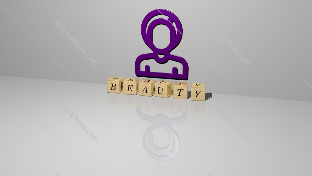 beauty text of cubic dice letters on the floor and 3D icon on the wall