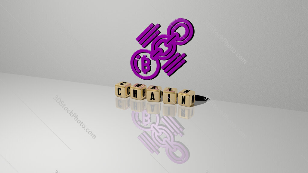 chain text of cubic dice letters on the floor and 3D icon on the wall