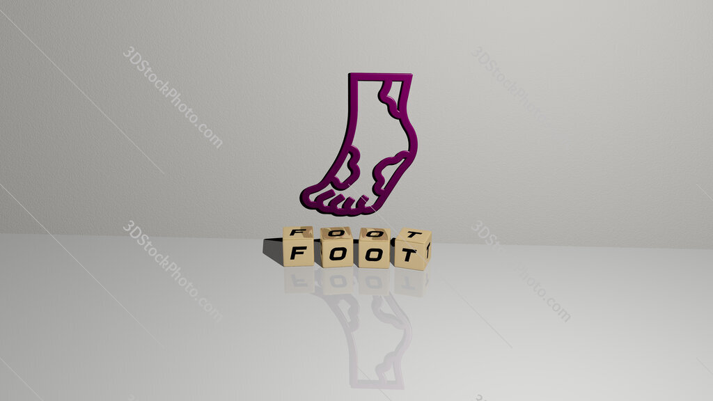 foot text of cubic dice letters on the floor and 3D icon on the wall
