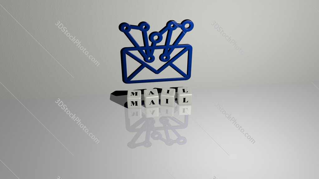 mail text of cubic dice letters on the floor and 3D icon on the wall