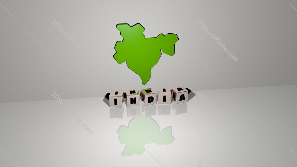 india text of cubic dice letters on the floor and 3D icon on the wall