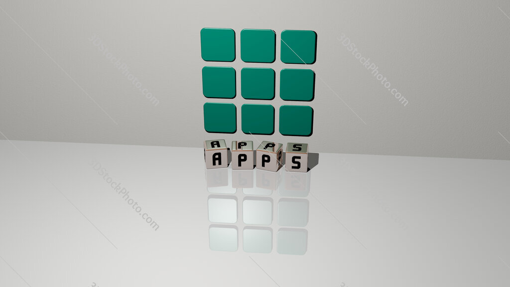 apps text of cubic dice letters on the floor and 3D icon on the wall