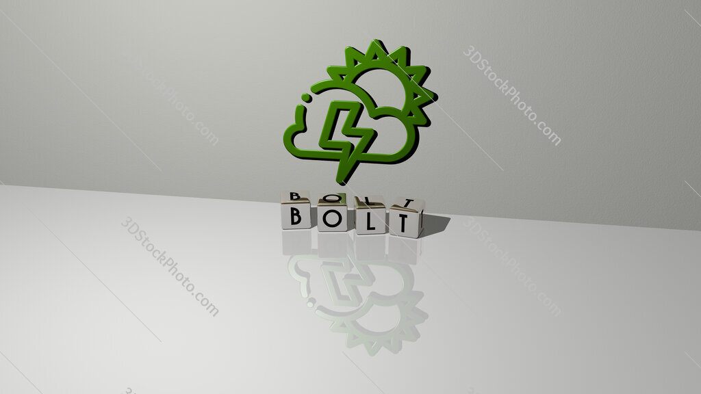 bolt text of cubic dice letters on the floor and 3D icon on the wall