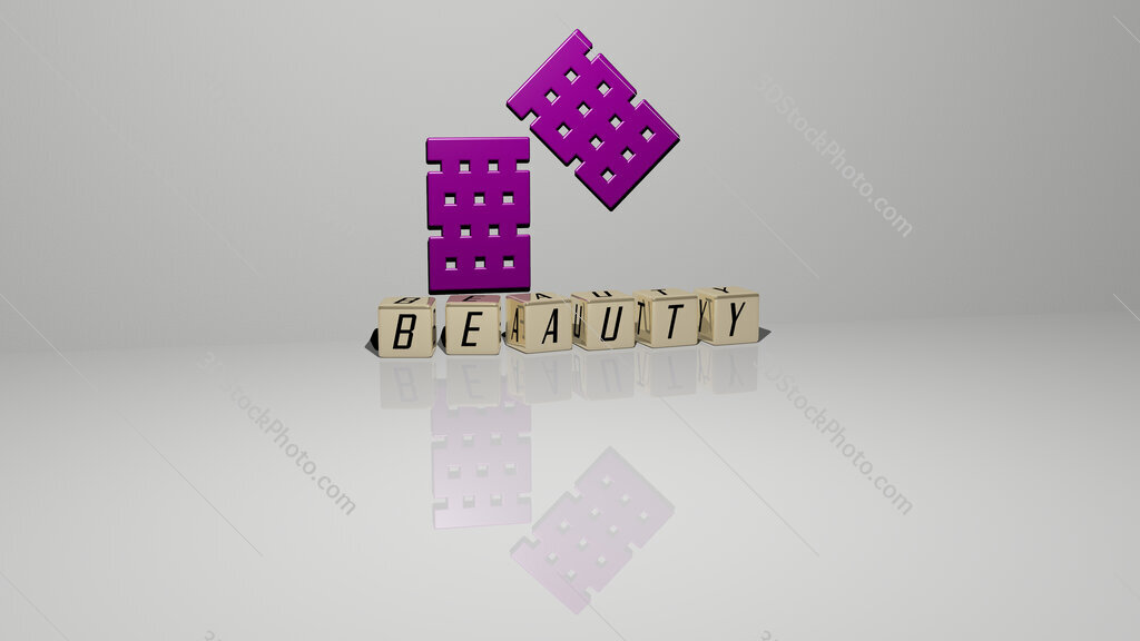 beauty text of cubic dice letters on the floor and 3D icon on the wall