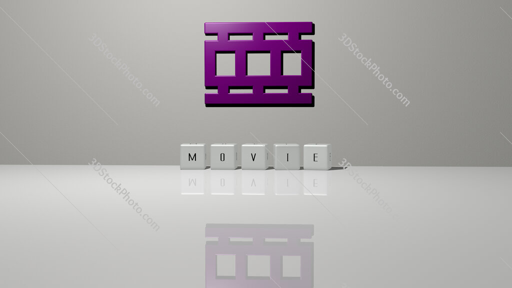 movie text of cubic dice letters on the floor and 3D icon on the wall
