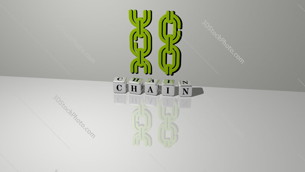 chain text of cubic dice letters on the floor and 3D icon on the wall
