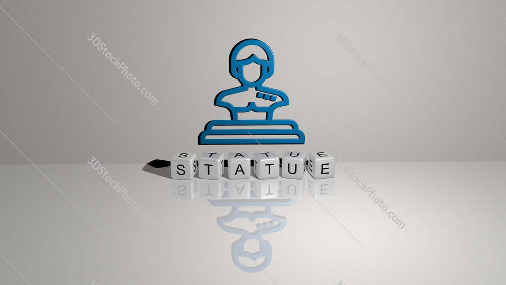 statue text of cubic dice letters on the floor and 3D icon on the wall