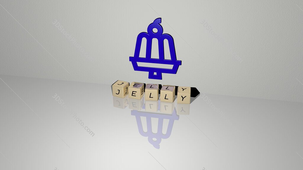 jelly text of cubic dice letters on the floor and 3D icon on the wall