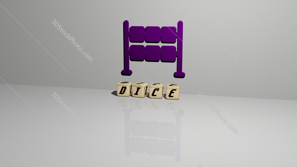 dice text of cubic dice letters on the floor and 3D icon on the wall