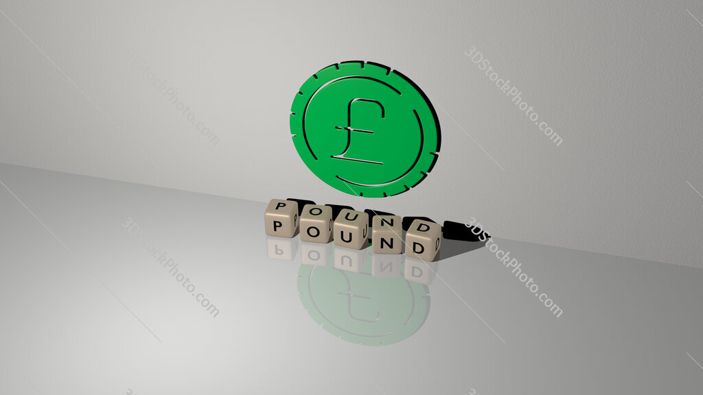pound text of cubic dice letters on the floor and 3D icon on the wall