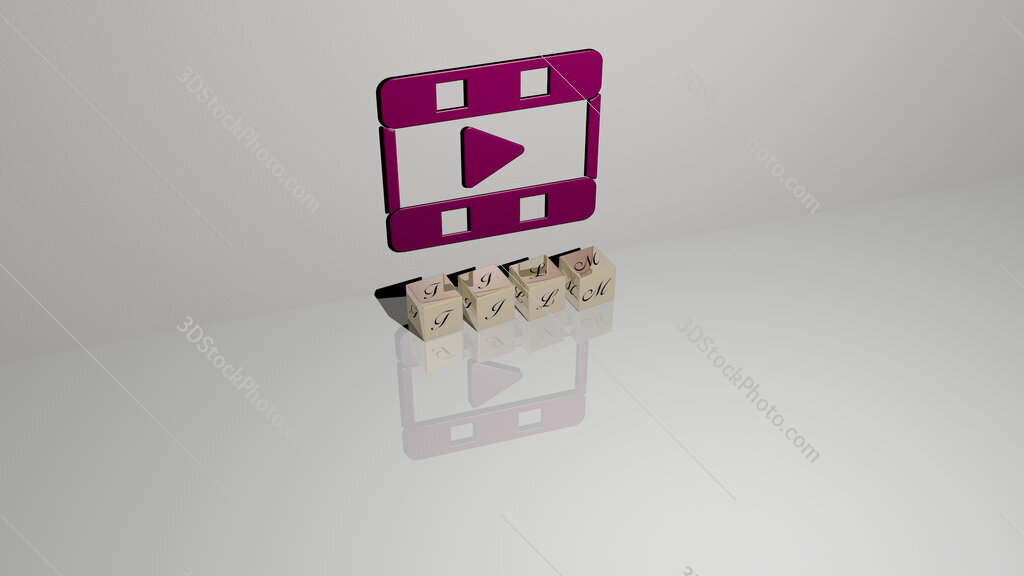 film text of cubic dice letters on the floor and 3D icon on the wall