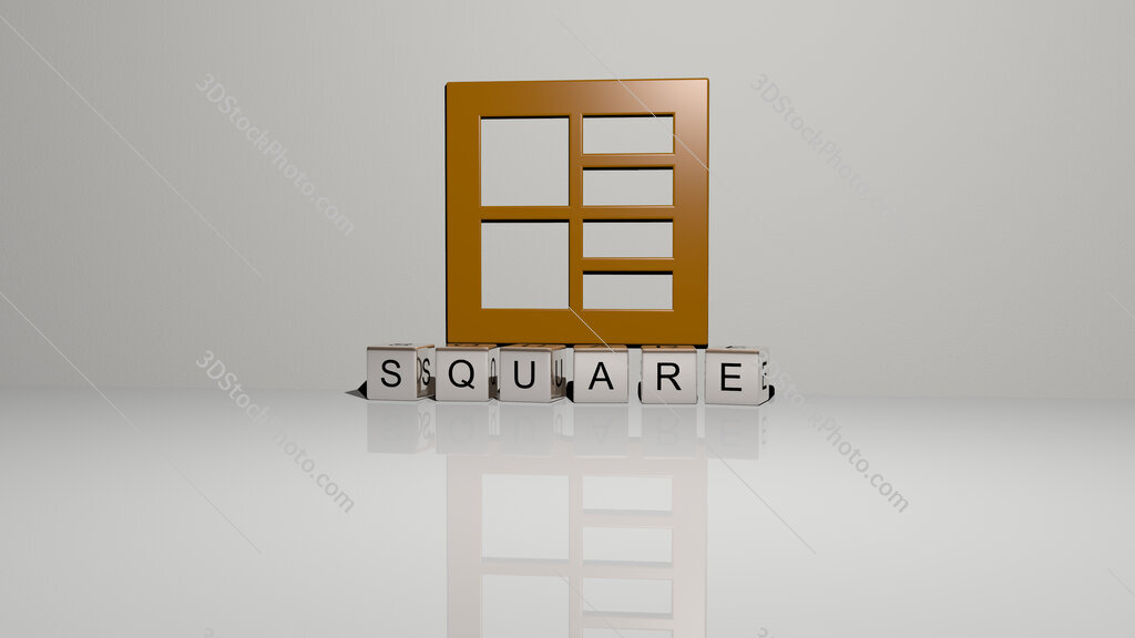 square text of cubic dice letters on the floor and 3D icon on the wall
