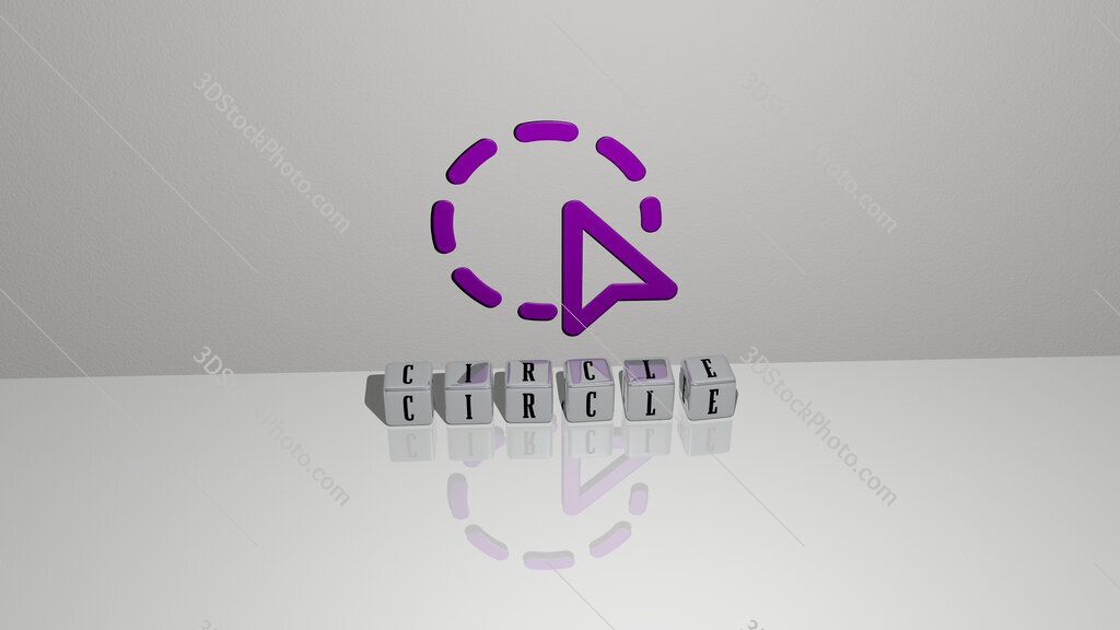 circle text of cubic dice letters on the floor and 3D icon on the wall