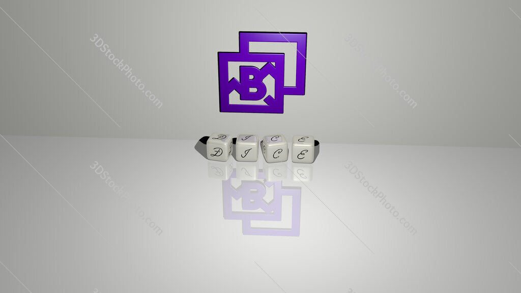 dice text of cubic dice letters on the floor and 3D icon on the wall