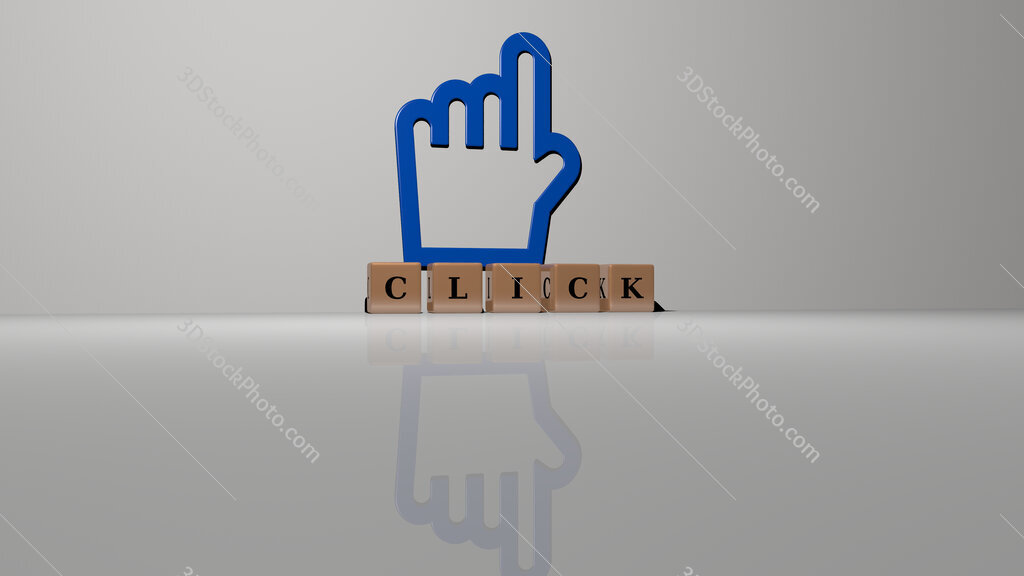 click text of cubic dice letters on the floor and 3D icon on the wall