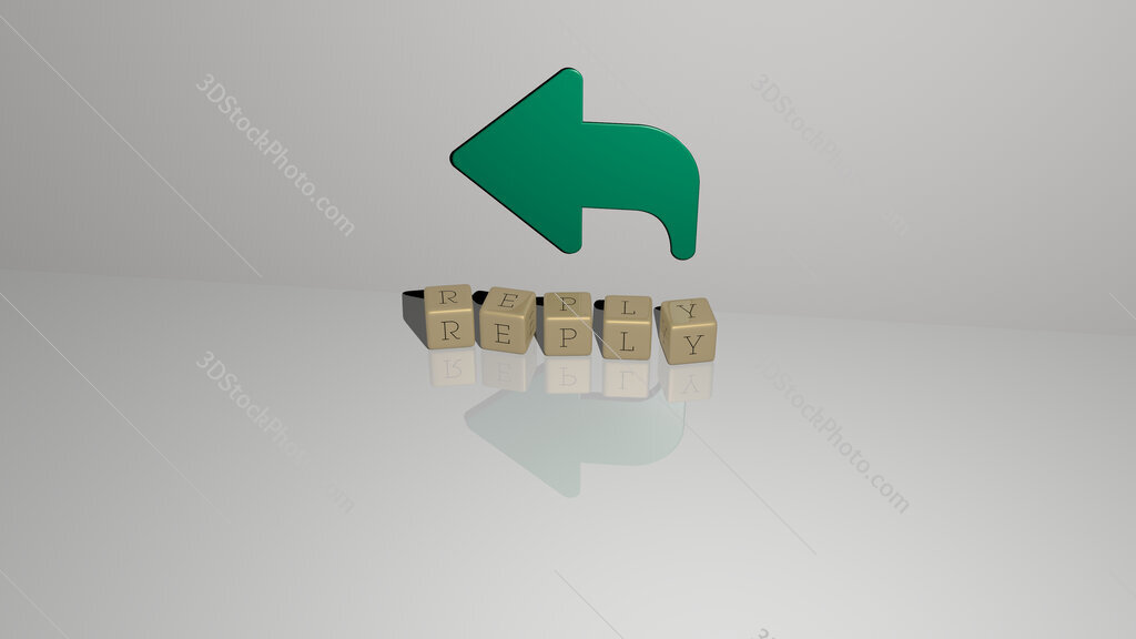reply text of cubic dice letters on the floor and 3D icon on the wall