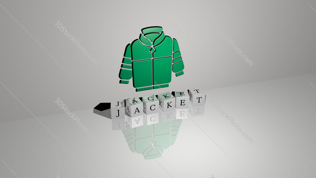 jacket text of cubic dice letters on the floor and 3D icon on the wall
