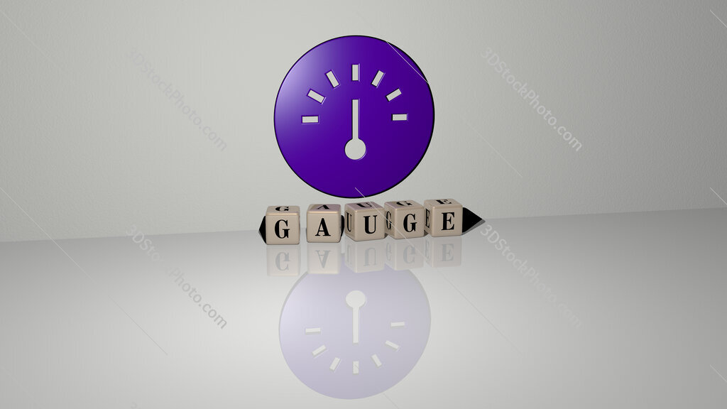gauge text of cubic dice letters on the floor and 3D icon on the wall